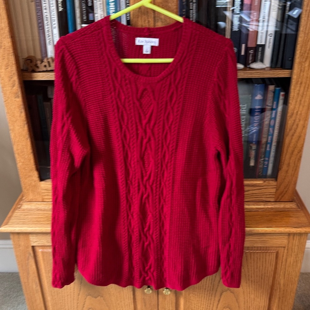 Kim Rogers Vibrant Red Cable Crewneck Sweater
